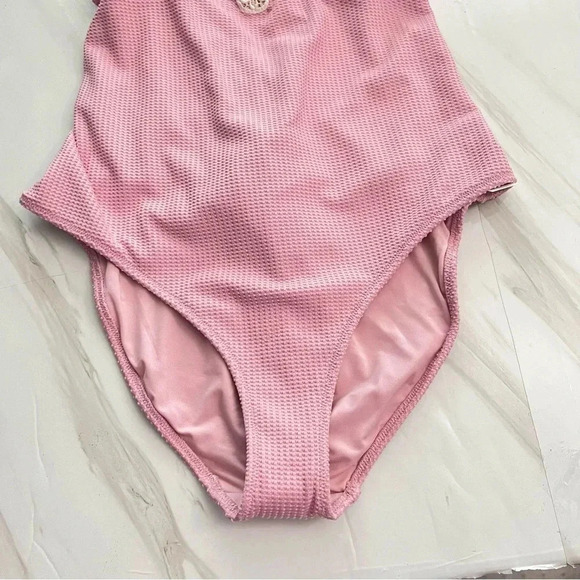 Aerie Waffle V-Neck One Piece Swimsuit Size XL Country Pink Adjustable Straps - Picture 13 of 14